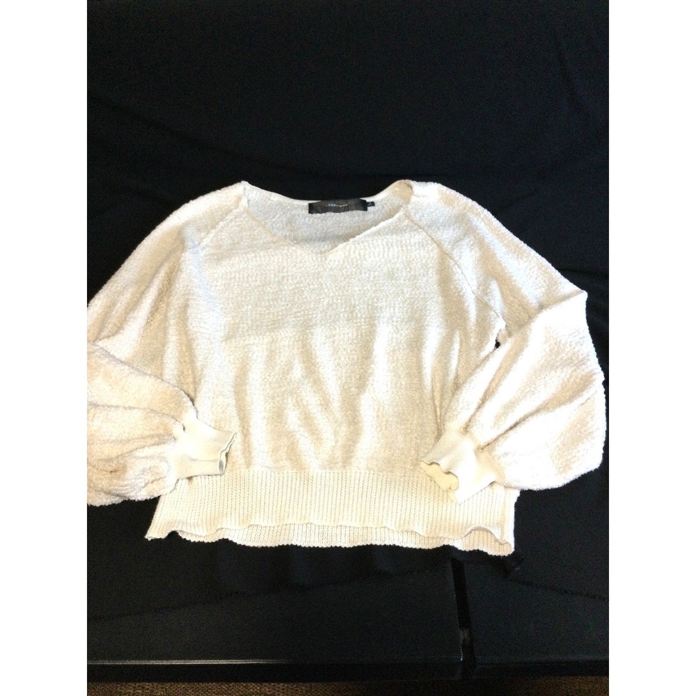 Code Moo Womens Sweater Medium Cream‎ Knit V Neck Balloon Sleeve Pullover size L